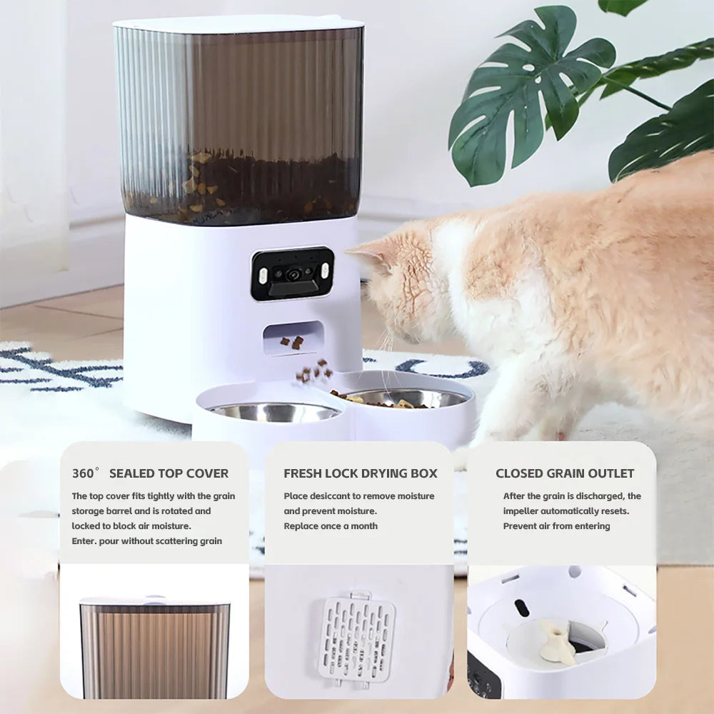 Elevate Your Pet's Mealtime with the 5L Smart Automatic Cat Feeder Featuring a Camera and Voice Recorder