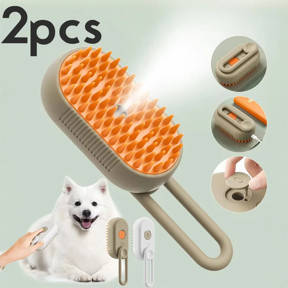 Transform Your Pet's Grooming Routine with the 3-in-1 Steamy Brush for Cats and Dogs - Effortless Hair Removal and Relaxing Massage!