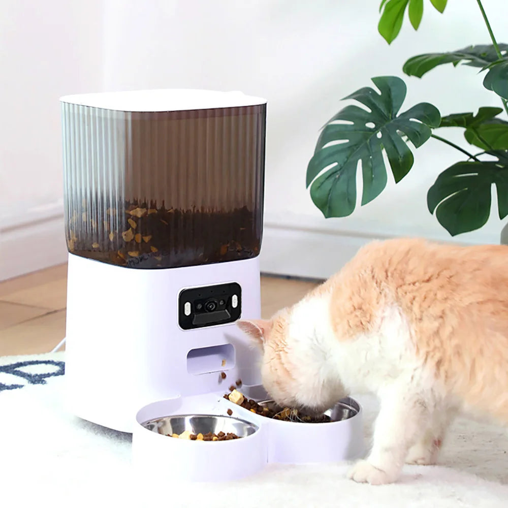 Elevate Your Pet's Mealtime with the 5L Smart Automatic Cat Feeder Featuring a Camera and Voice Recorder