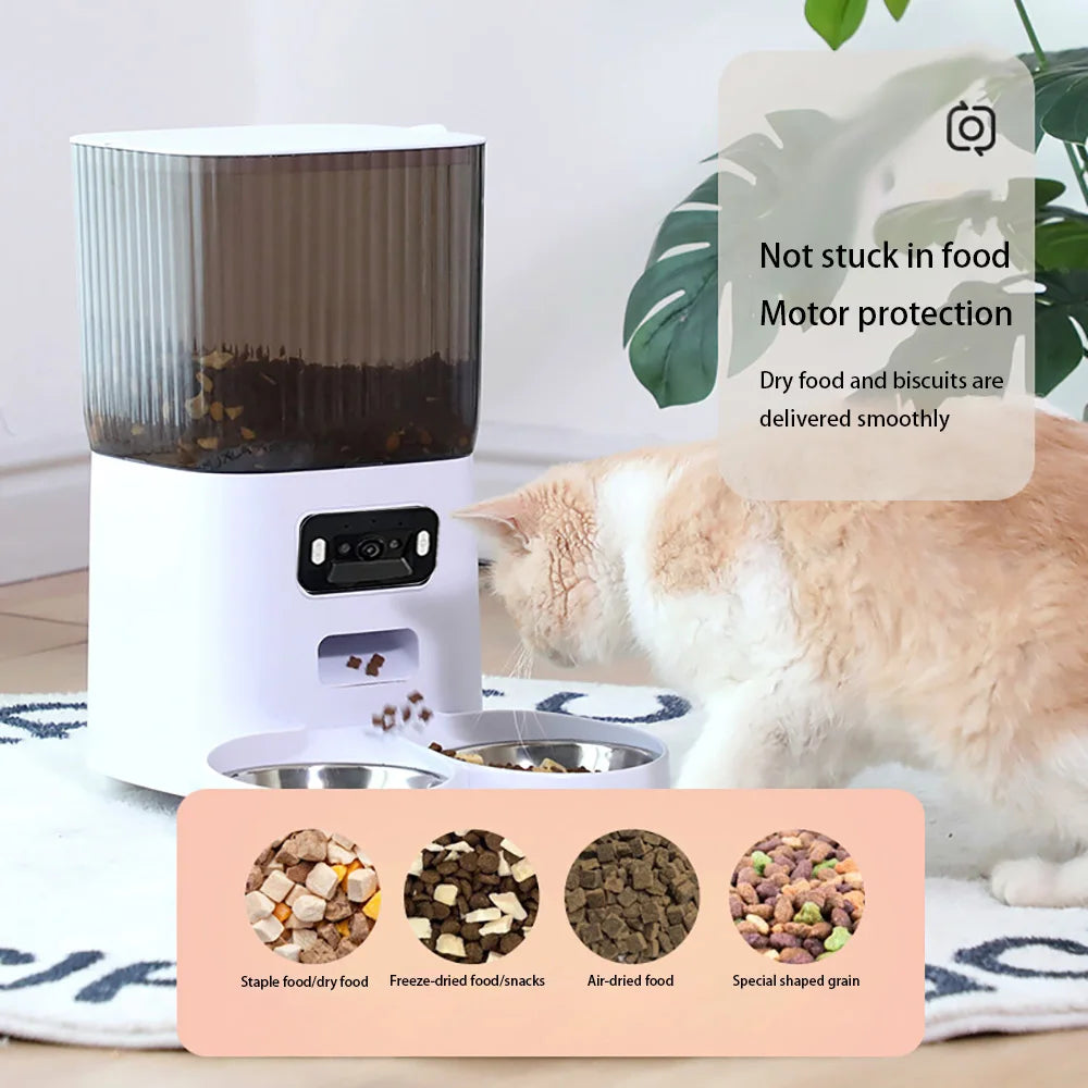 Elevate Your Pet's Mealtime with the 5L Smart Automatic Cat Feeder Featuring a Camera and Voice Recorder